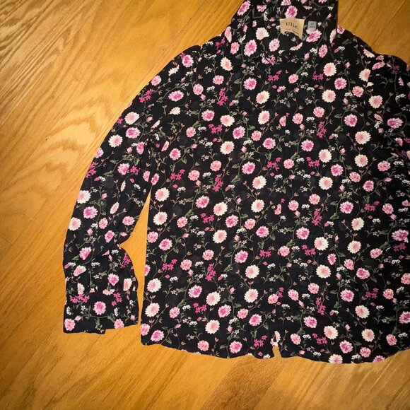 Elie Tahari Women's Small Black Dahlia Floral Long Sleeve Chiffon Blouse - Picture 3 of 8